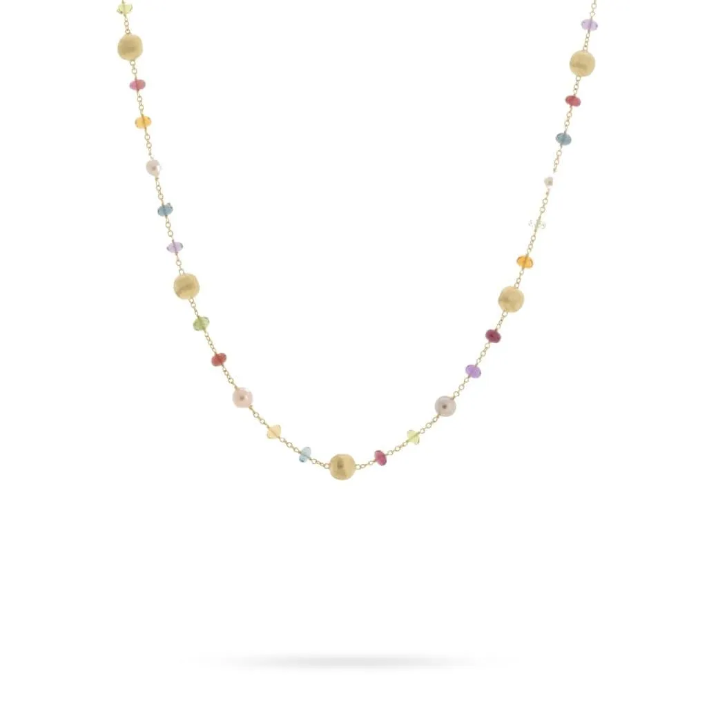18K Africa Gemstone Pearl Short Necklace - CB2251 PL MIX02