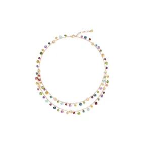 18K Gold Africa Two Strand Mixed Gemstone Necklace