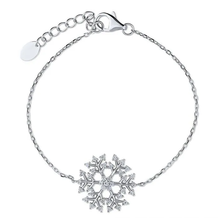18K White Gold Snowflake Bracelet with Swarovski Elements 7.5in Rolo Chain