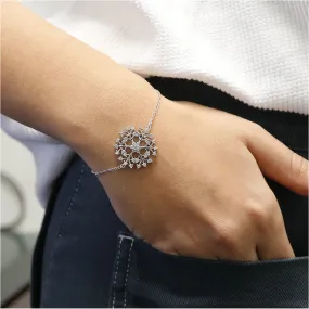 18K White Gold Snowflake Bracelet with Swarovski Elements 7.5in Rolo Chain