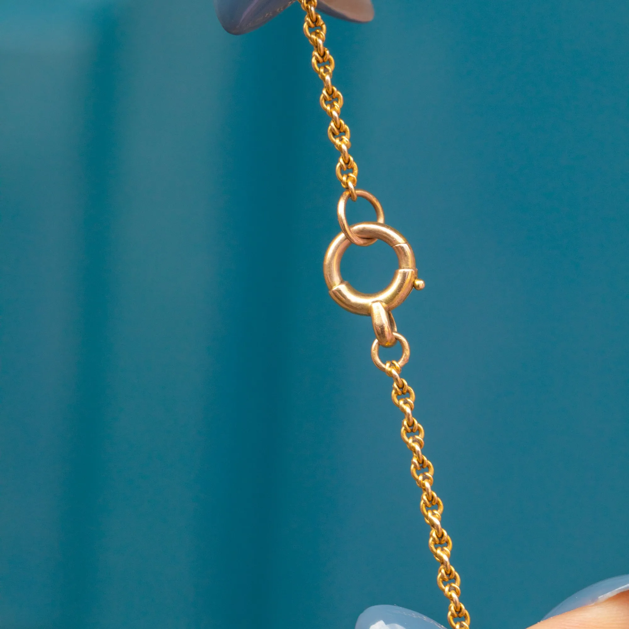 22" Antique 18ct Gold Lover's Knot Chain, Bolt-Ring Clasp & Pearl Terminals