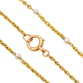 22" Antique 18ct Gold Lover's Knot Chain, Bolt-Ring Clasp & Pearl Terminals