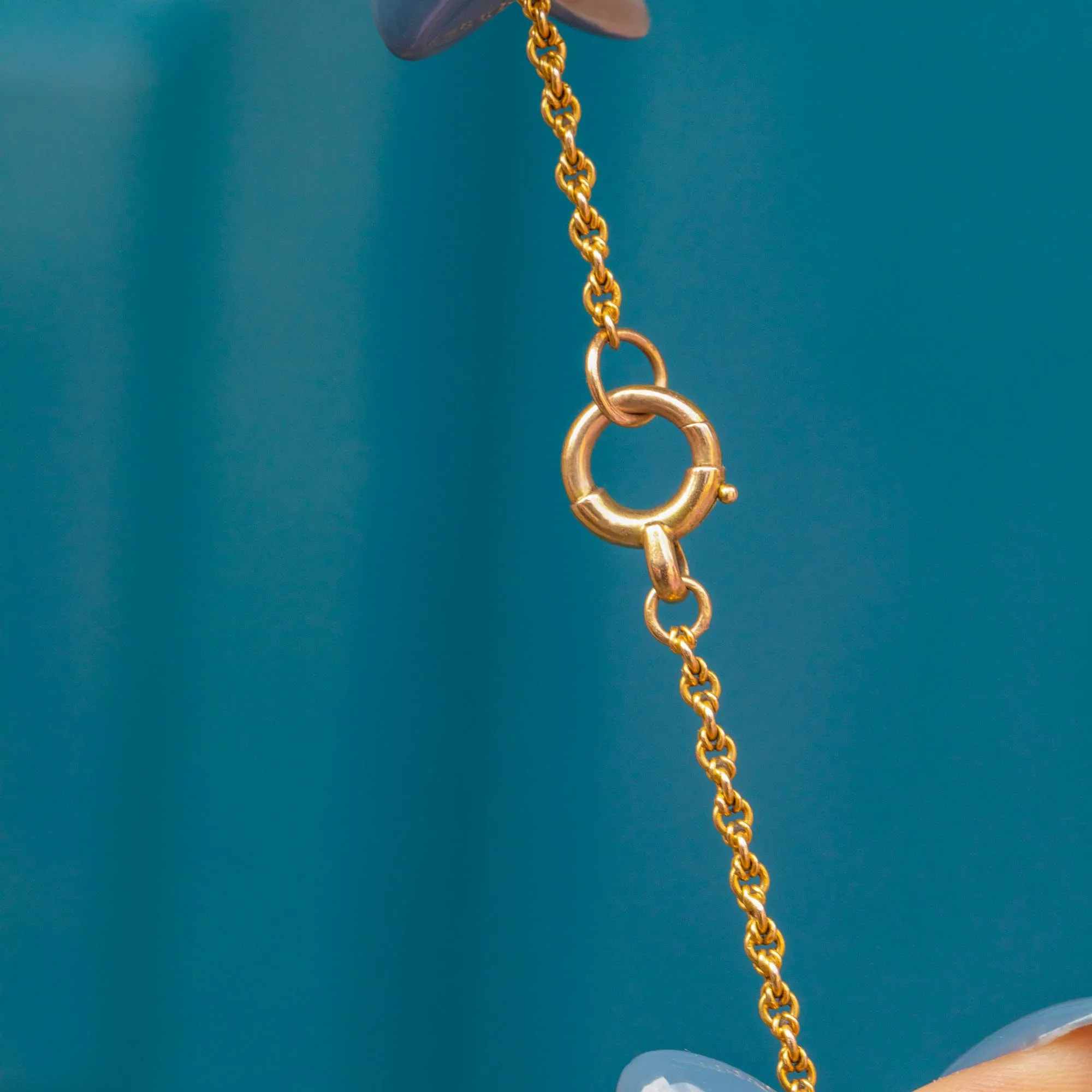 22" Antique 18ct Gold Lover's Knot Chain, Bolt-Ring Clasp & Pearl Terminals