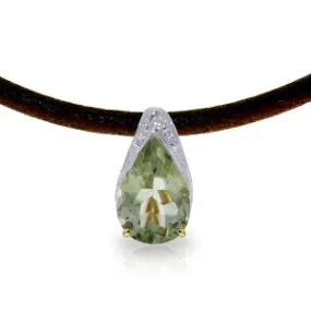 6 Carat 14K Solid Yellow Gold Leather Necklace Green Amethyst