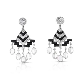 6.61Ct Diamond and Black Enamel Art Deco Earrings in Platinum
