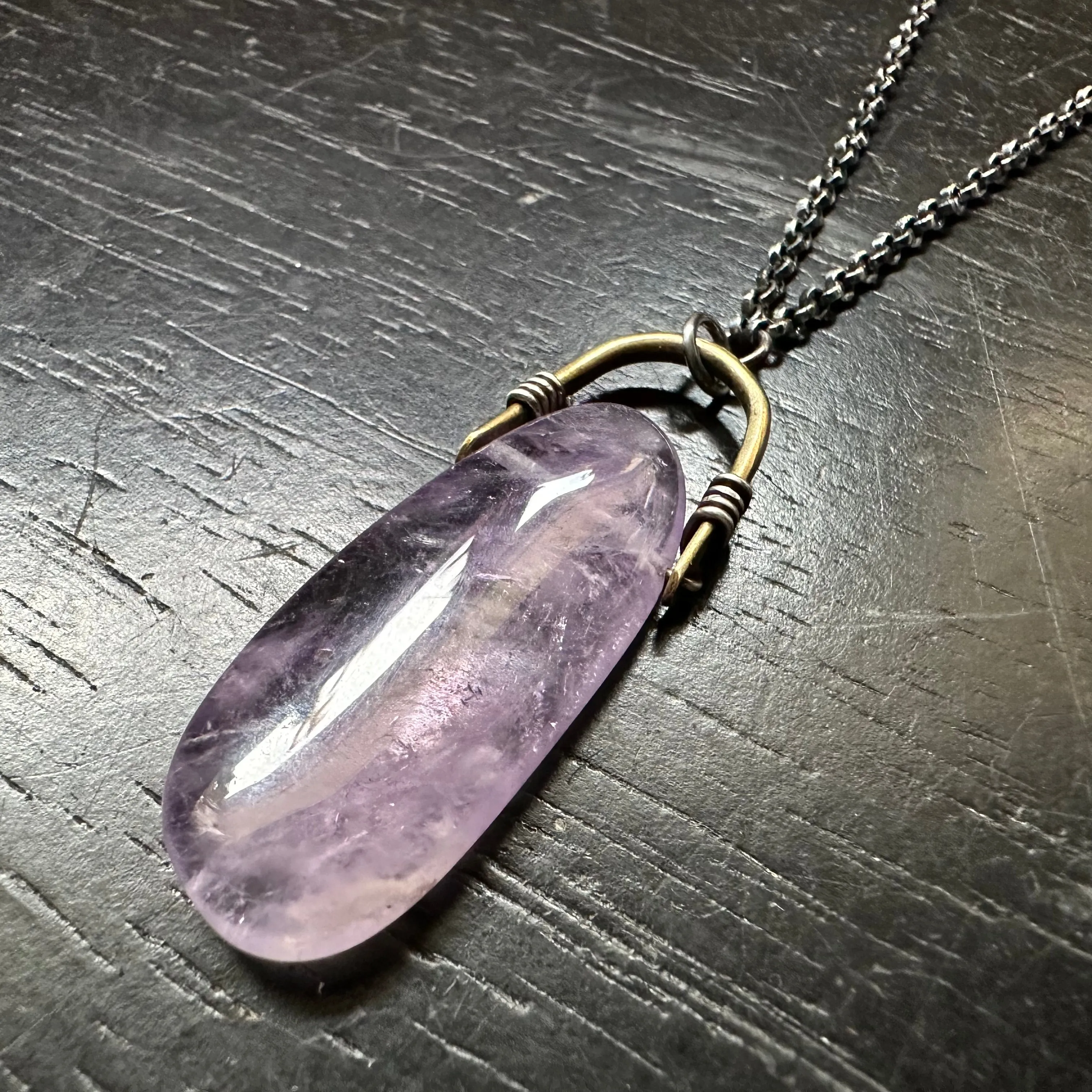 #7 SMOOTH Amethyst Taliswoman Necklace with Brass Bail #7