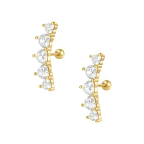 925 Silver Triangular CZ Diamond Ball Back Earrings