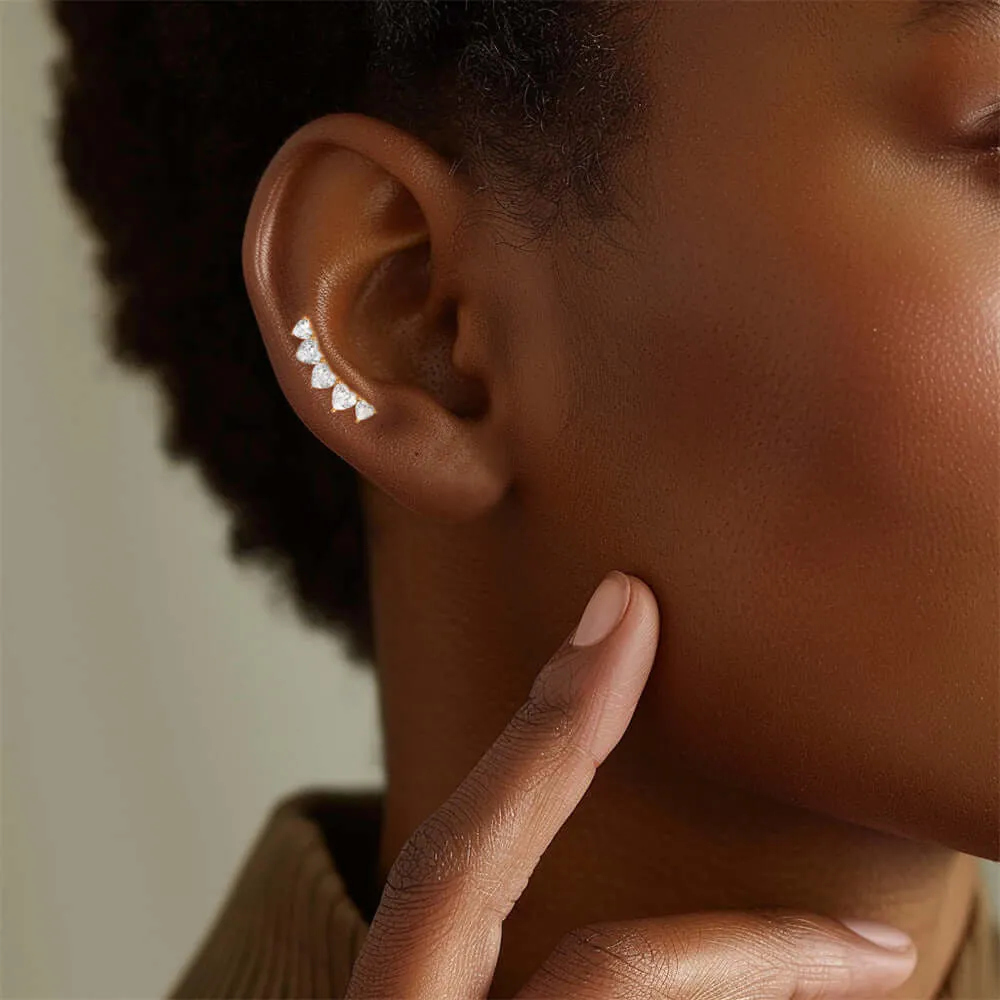 925 Silver Triangular CZ Diamond Ball Back Earrings