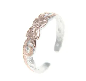 925 Sterling Silver Pink Rose Gold Hawaiian Plumeria Flower Scroll 4mm Toe Ring
