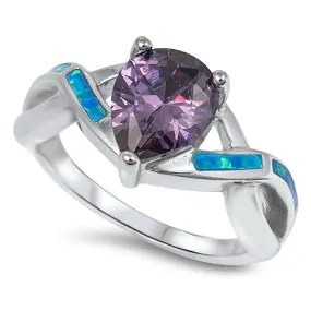 925 Sterling Silver Ring With Water Drop CZ & Opal Inlay