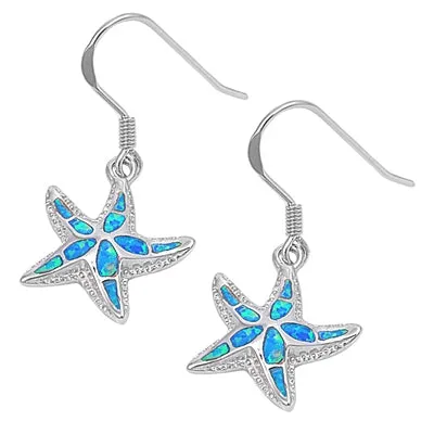 925 Sterling Silver Starfish Dangling Earrings With Opal Inlay