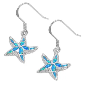 925 Sterling Silver Starfish Dangling Earrings With Opal Inlay