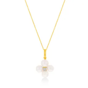 9ct Yellow Gold Freshwater Pearl and Diamond Pendant on Chain