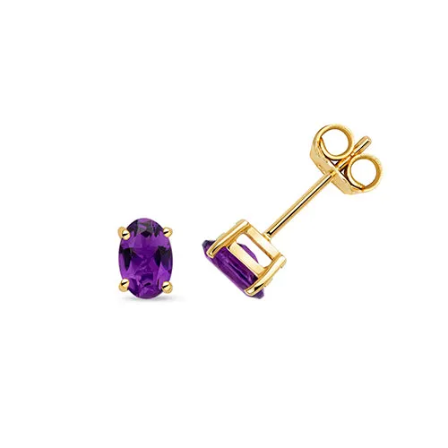 9ct Yellow Gold Oval Amethyst Stud Earrings