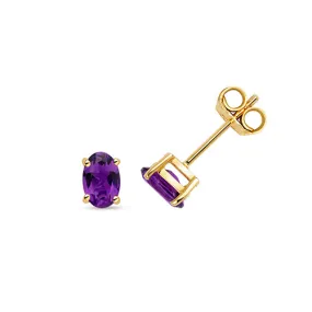 9ct Yellow Gold Oval Amethyst Stud Earrings
