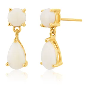 9ct Yellow Gold White Opal Drop Earrings
