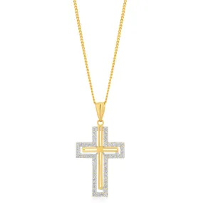 9ct Yellow Gold Zirconia Cross Pendant