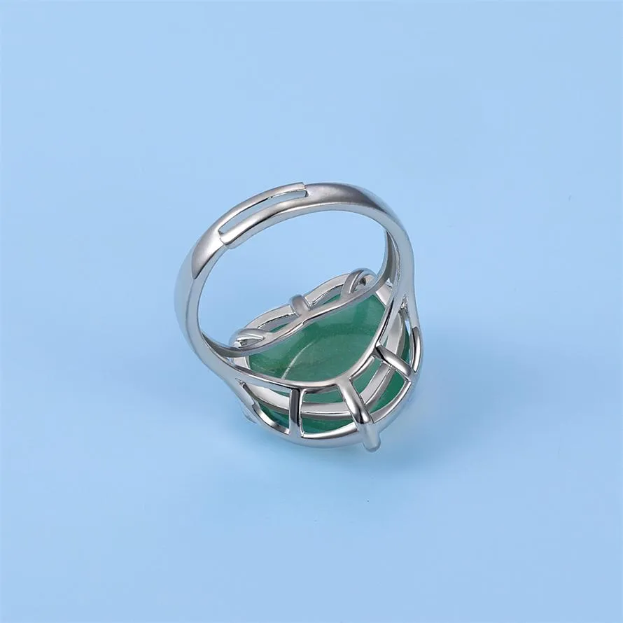 Adjustable Gemstone Heart Stone Copper Wrapped Crystal Ring  | Jovivi