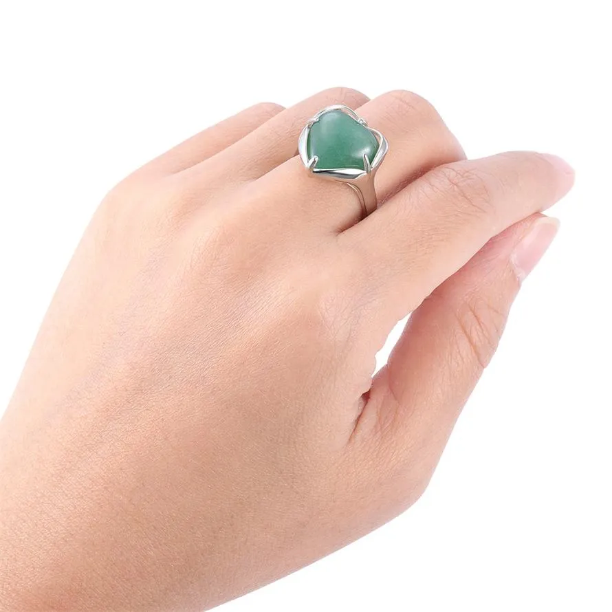Adjustable Gemstone Heart Stone Copper Wrapped Crystal Ring  | Jovivi