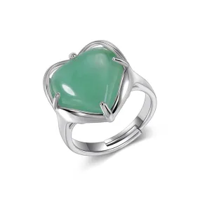 Adjustable Gemstone Heart Stone Copper Wrapped Crystal Ring  | Jovivi