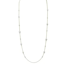 Akoya Cultured Pearl Station Necklace in Yellow Gold