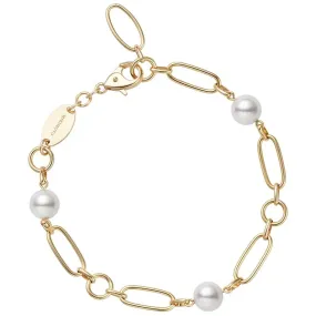 Akoya Pearl Chain Link Bracelet in 18K Yellow Gold, 7in