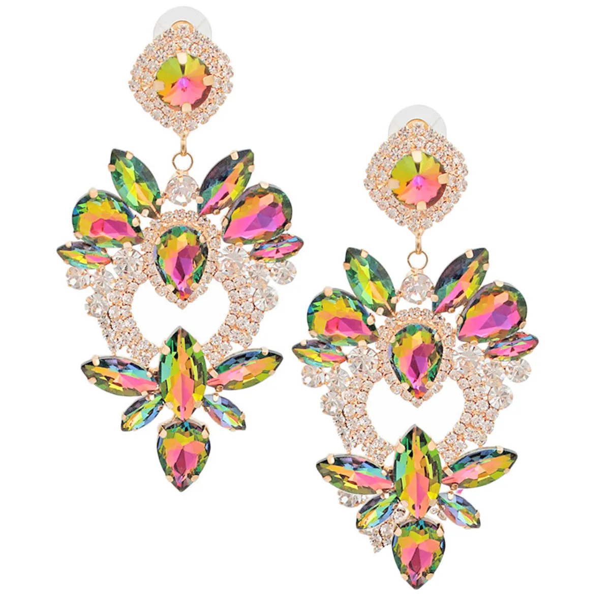 Alpha Kappa Alpha Inspired Earrings Pink Green Glass Crystal Heart Earrings