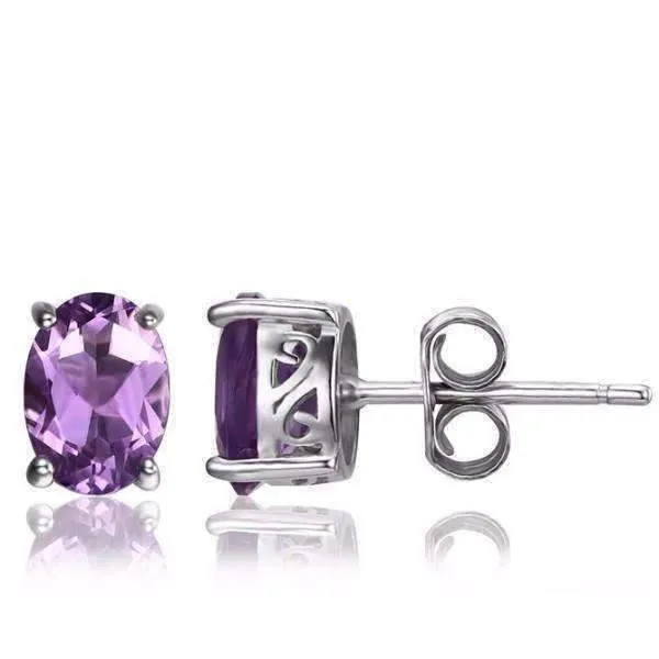 Amethyst 925 Sterling Silver Oval Cut 1.4CTW IOBI Precious Gems Stud Earrings