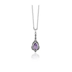 Amethyst and Marcasite Vintage Pendant Necklace