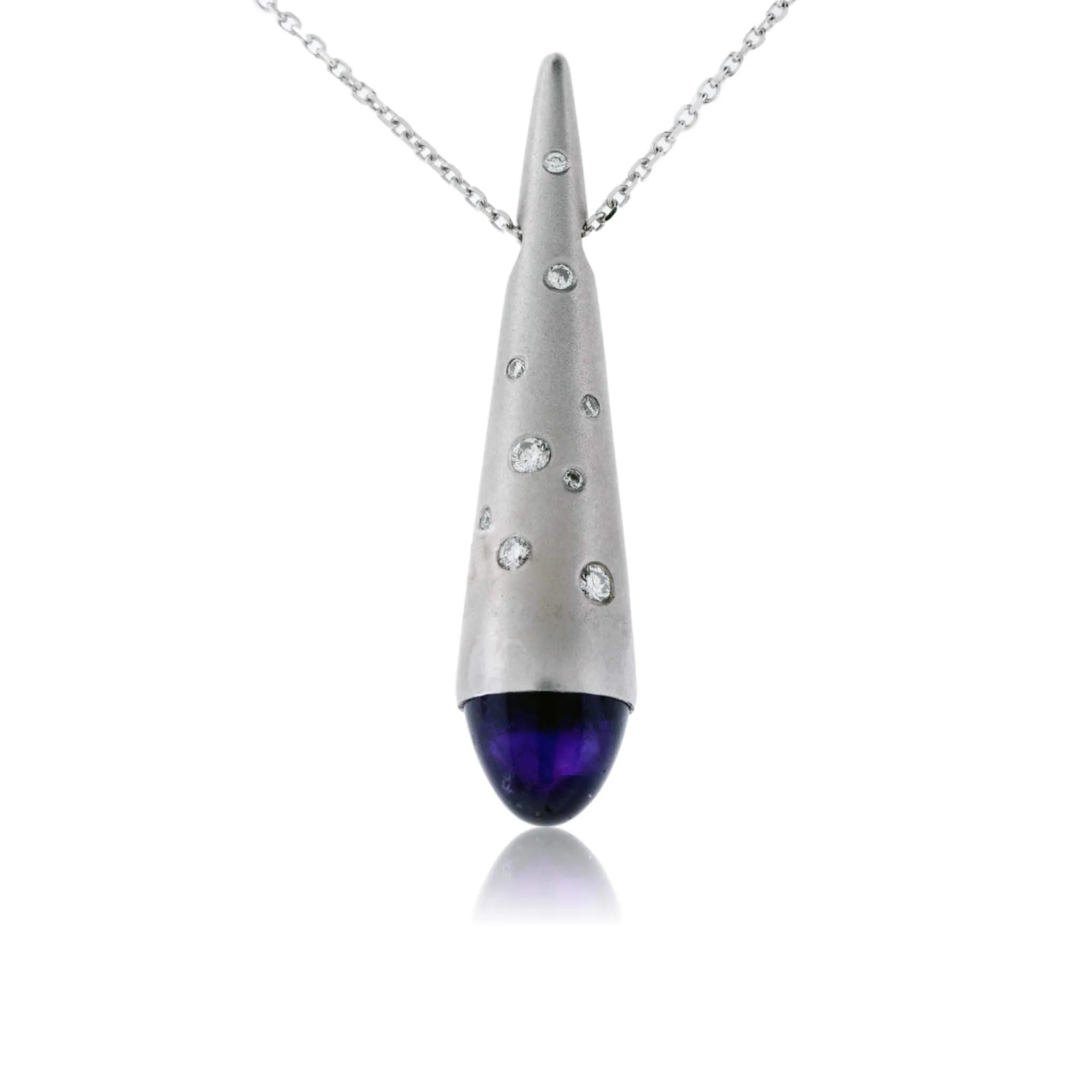 Amethyst Tipped White Gold and Diamond Pendant