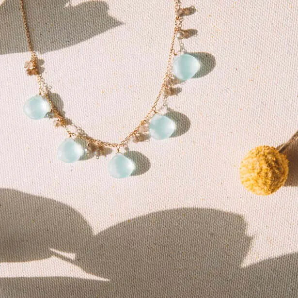 Aqua Chalcedony & Labradorite Dewdrop Necklace