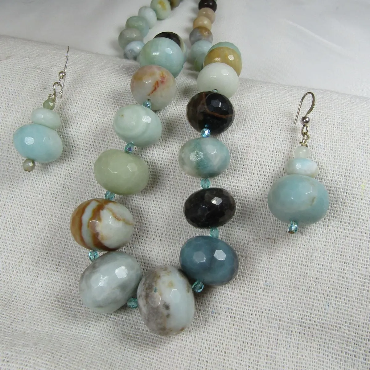 Aqua Gemstone Amazonite Beaded Necklace & Earrings Set