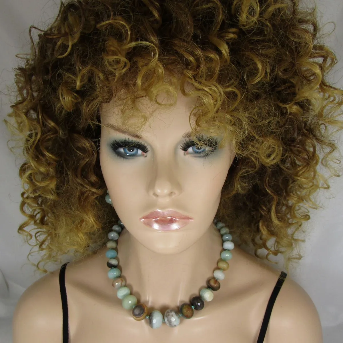 Aqua Gemstone Amazonite Beaded Necklace & Earrings Set
