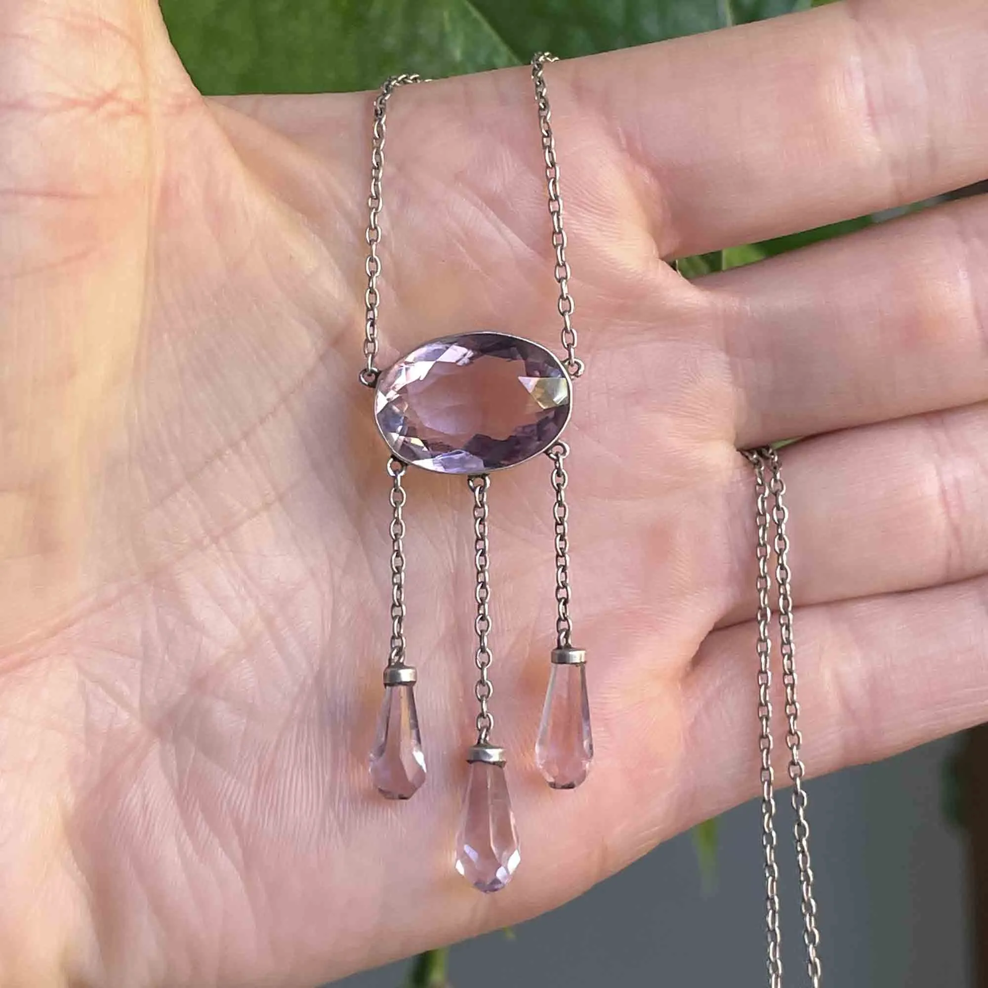Art Deco Sterling Silver Amethyst Negligee Necklace