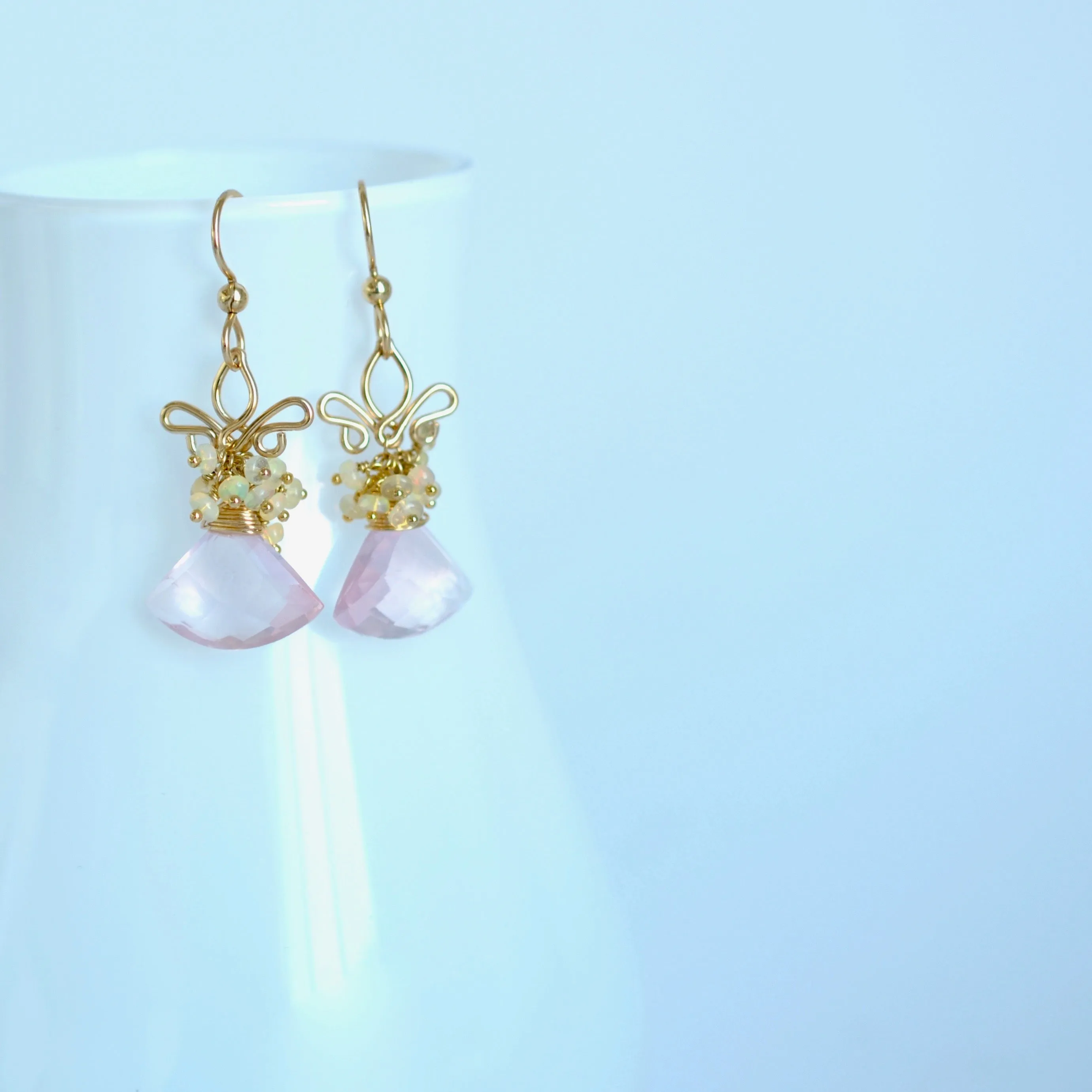 Azucena - Rose Quartz, Ethiopian Opal Gold Filled Earrings