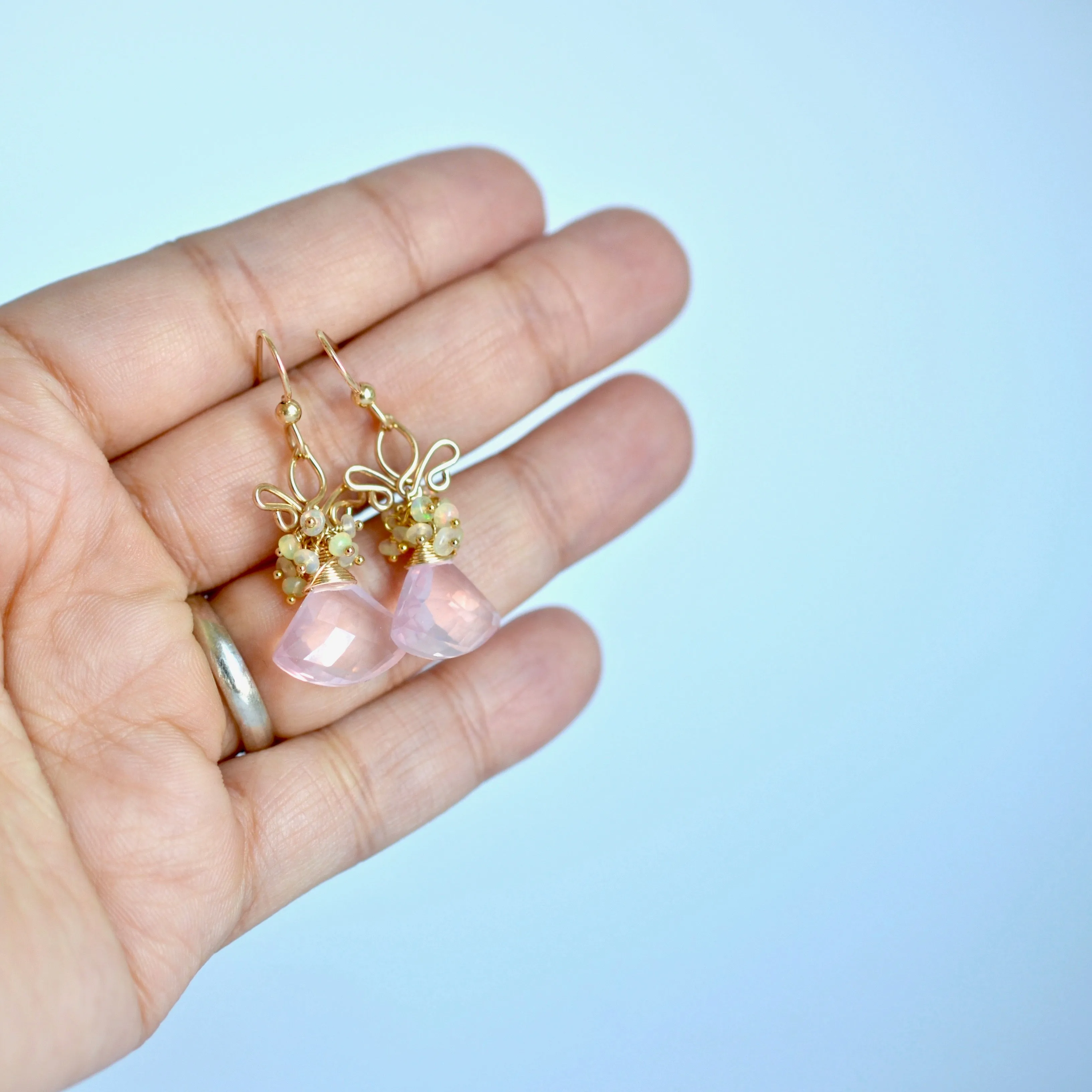 Azucena - Rose Quartz, Ethiopian Opal Gold Filled Earrings