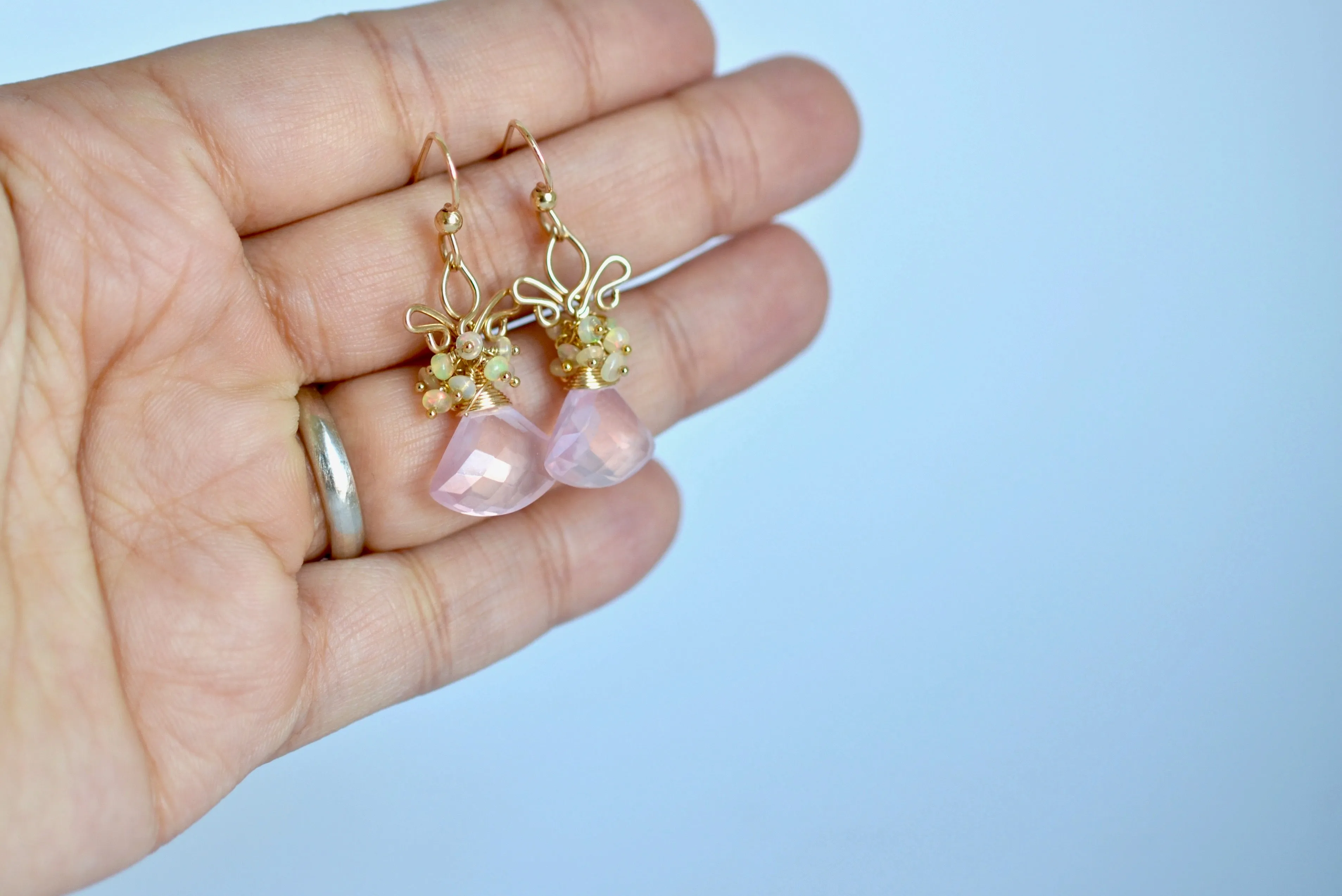 Azucena - Rose Quartz, Ethiopian Opal Gold Filled Earrings