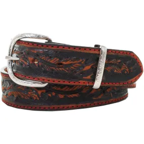 B966 - Black Vintage Tooled Belt