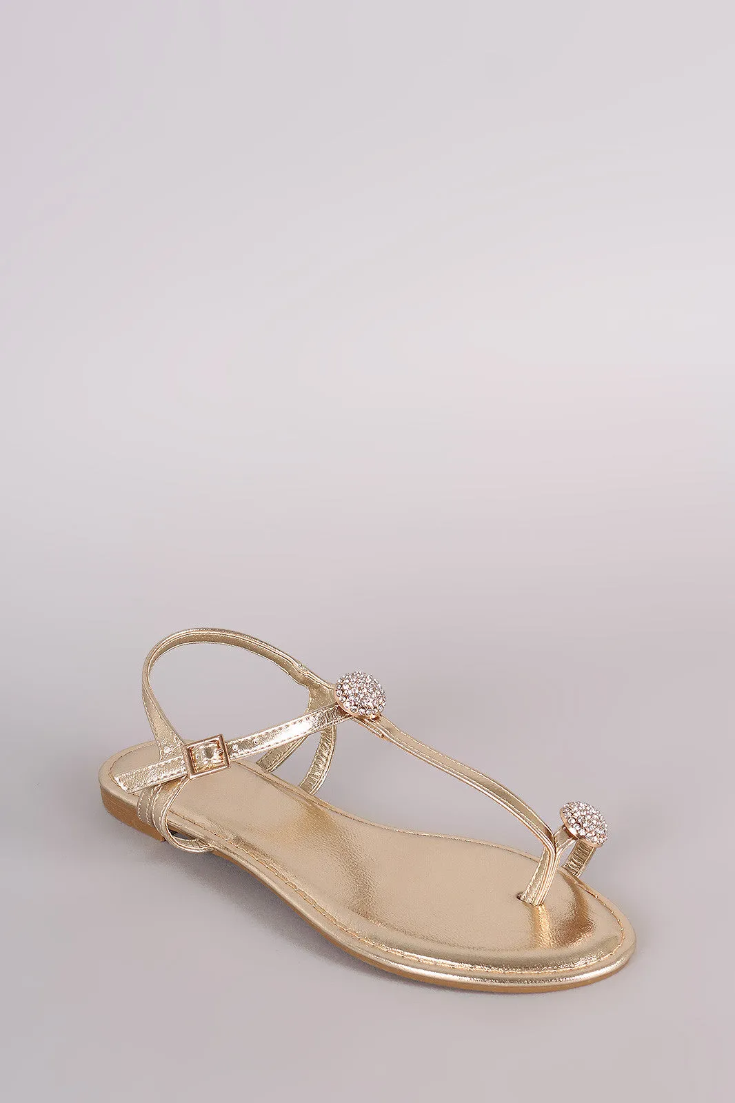 Bamboo Metallic Rhinestone Toe Ring Flat Sandal