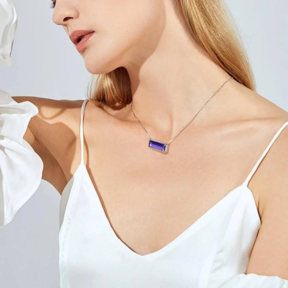 Bar Birthstone February Amethyst Necklace Women Girls Jewelry Birthday Gift Sterling Silver