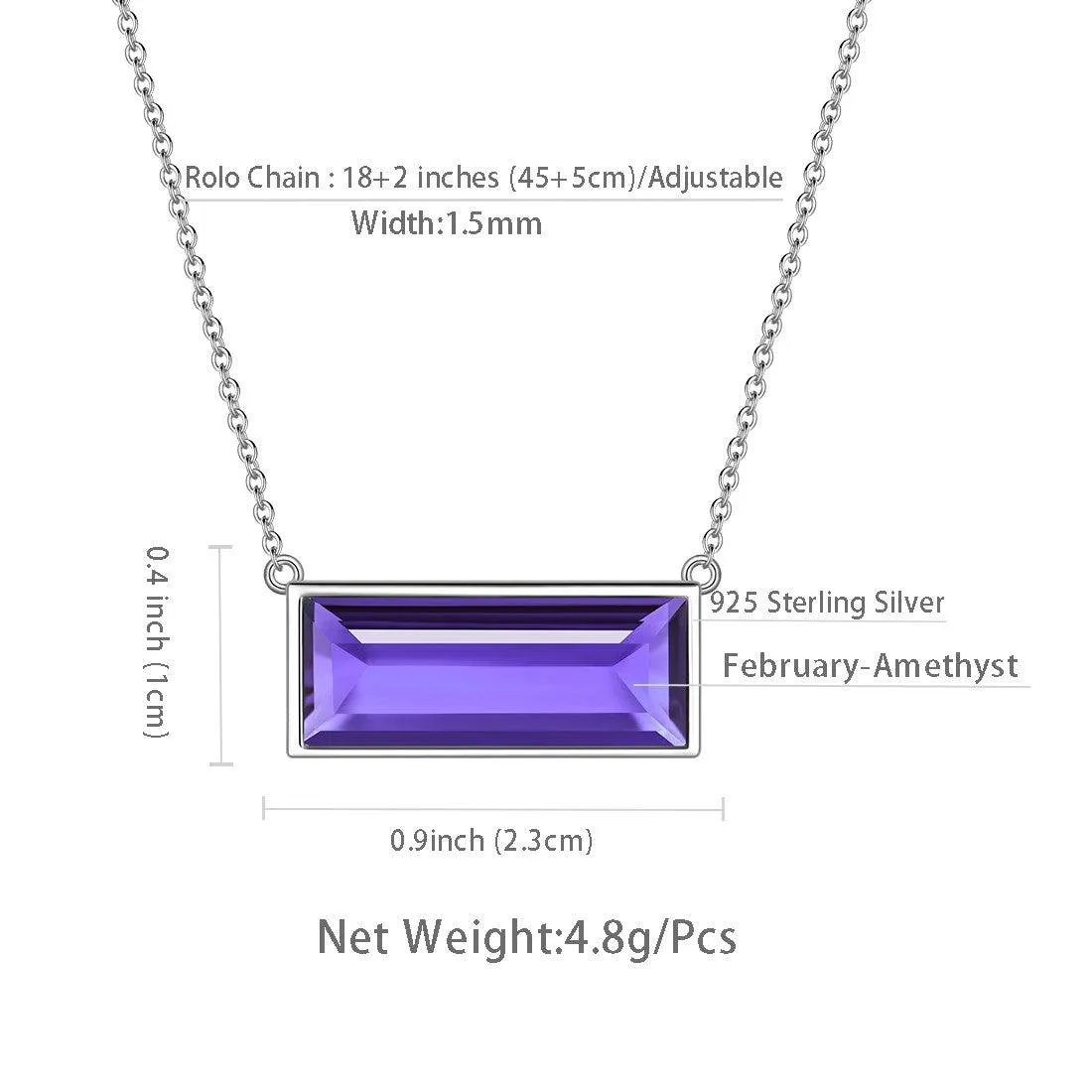 Bar Birthstone February Amethyst Necklace Women Girls Jewelry Birthday Gift Sterling Silver