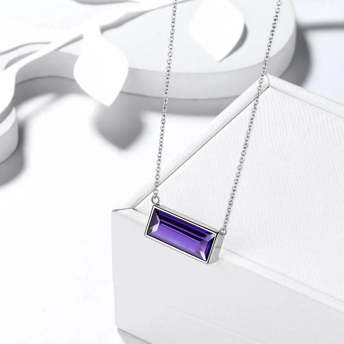 Bar Birthstone February Amethyst Necklace Women Girls Jewelry Birthday Gift Sterling Silver