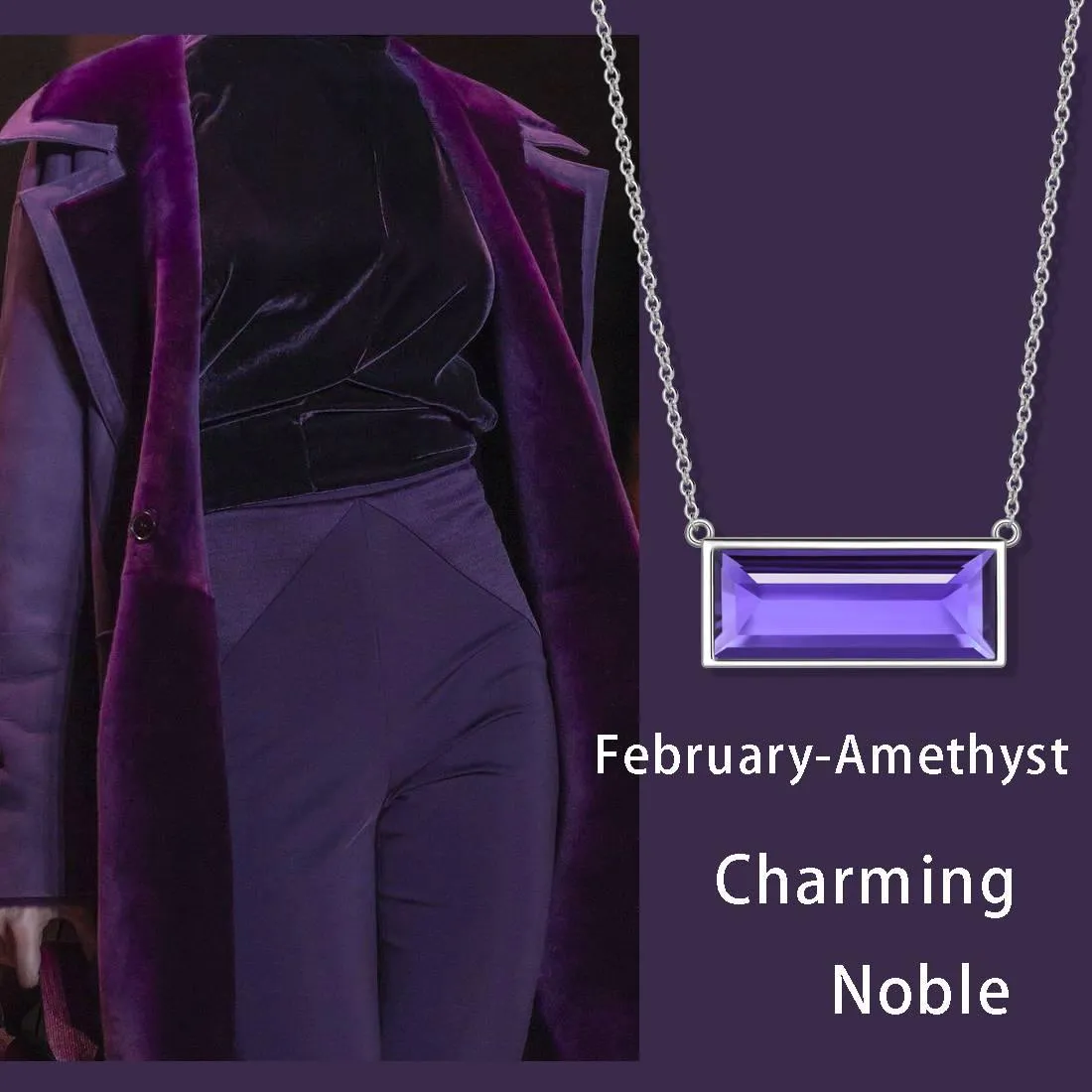 Bar Birthstone February Amethyst Necklace Women Girls Jewelry Birthday Gift Sterling Silver