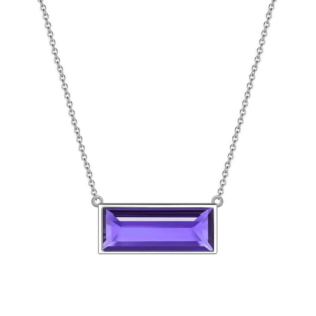 Bar Birthstone February Amethyst Necklace Women Girls Jewelry Birthday Gift Sterling Silver