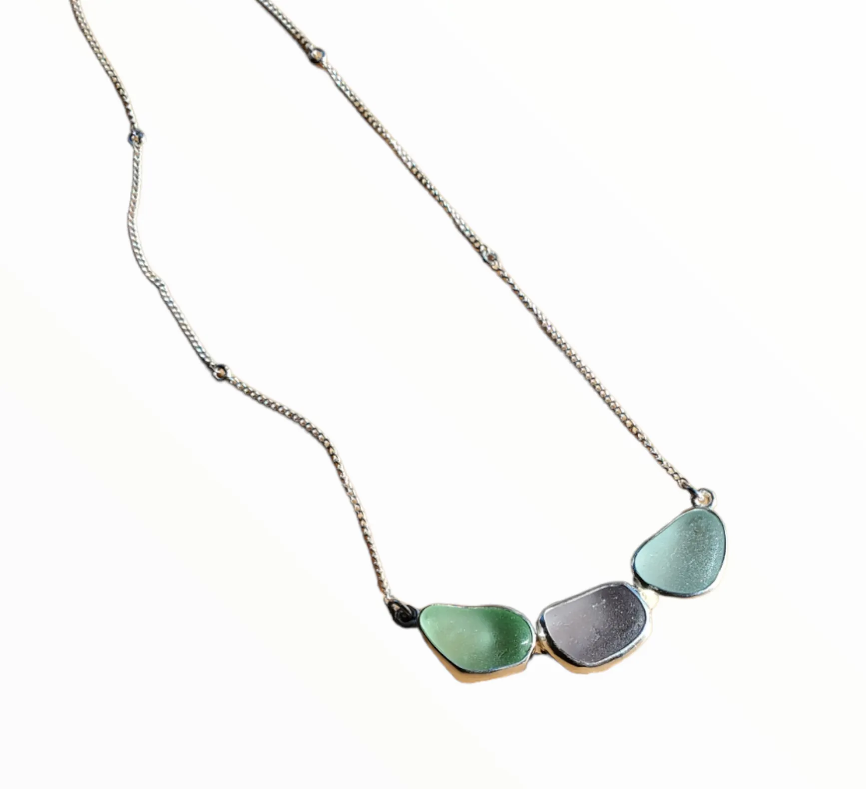 Beach Glass Trio Necklace in Shades of Blue Statement