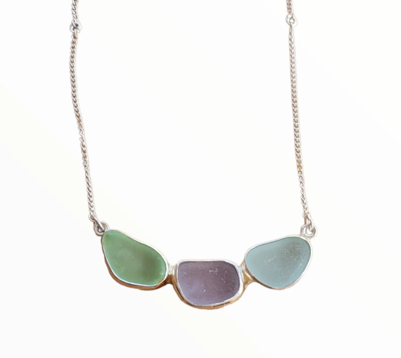 Beach Glass Trio Necklace in Shades of Blue Statement