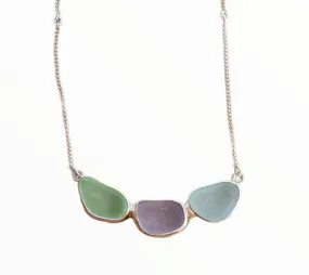Beach Glass Trio Necklace in Shades of Blue Statement
