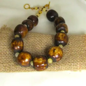 Big Bold Brown Bone Bead Necklace