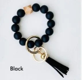 Black Bangle Keychain | Cute Silicone Beaded Wristlet Keyring