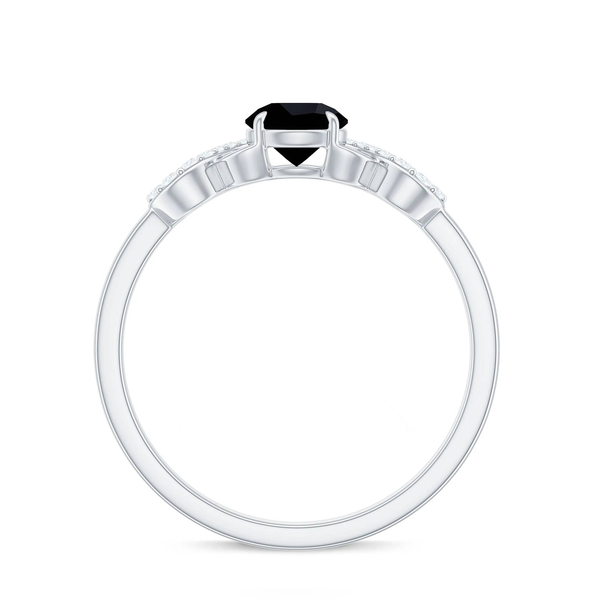 Black Spinel Infinity Engagement Ring with Diamond